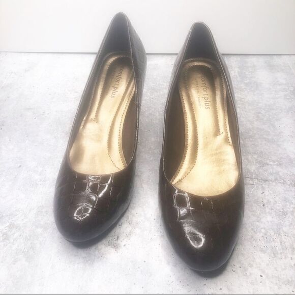 Comfort Plus Brown Snake Skin Classic Heels Sz 7 - Picture 1 of 8